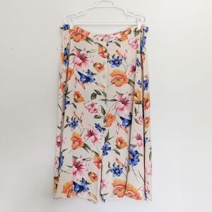 Vintage Bright Floral Shell Button Midi Skirt Worthington Size XL